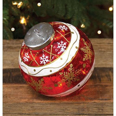 Red Stripe & Snowflake Light Up Ball Ornament - The Fox Decor